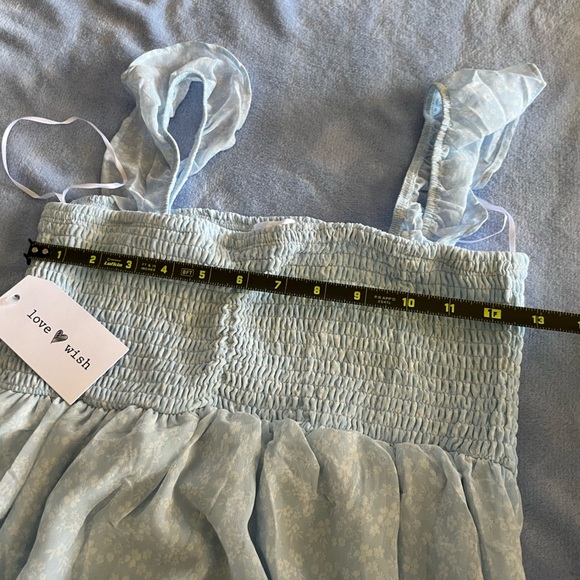 Beautiful blue white floral flutter sleeves smocked full length maxi dress nwt - Picture 6 of 8